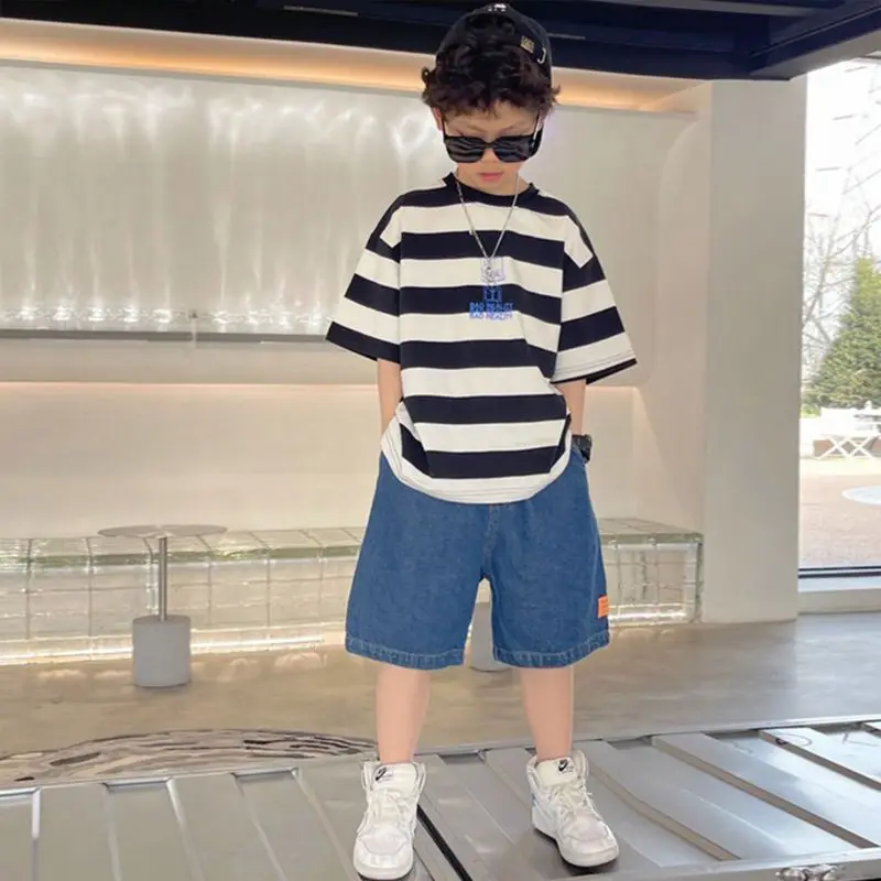 

Children'S Clothes Boys Summer Clothing Sets 2023 New Teenager O-Neck Fashion Letters Print Patchwork Sport Suits High Quality
