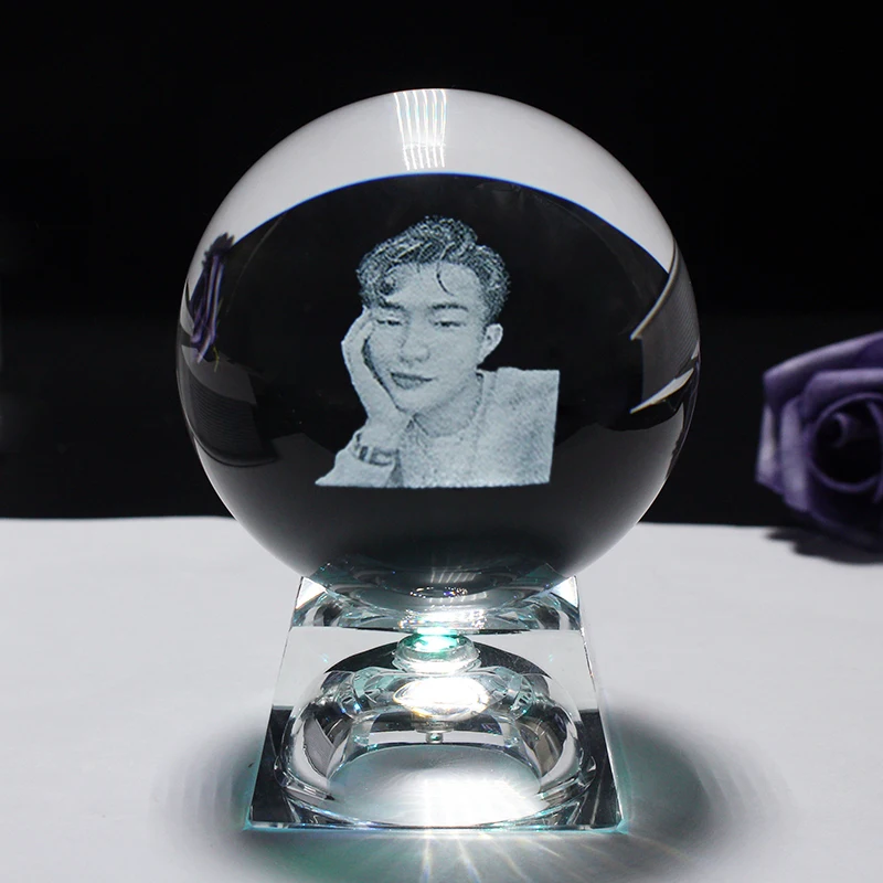 Boule De Cristal Personnalisée Avec Photo 3D Gravée Au Laser - 3 Tailles, Lumière LED - Cadeau émotion Pour Noël, Anniversaire - 4