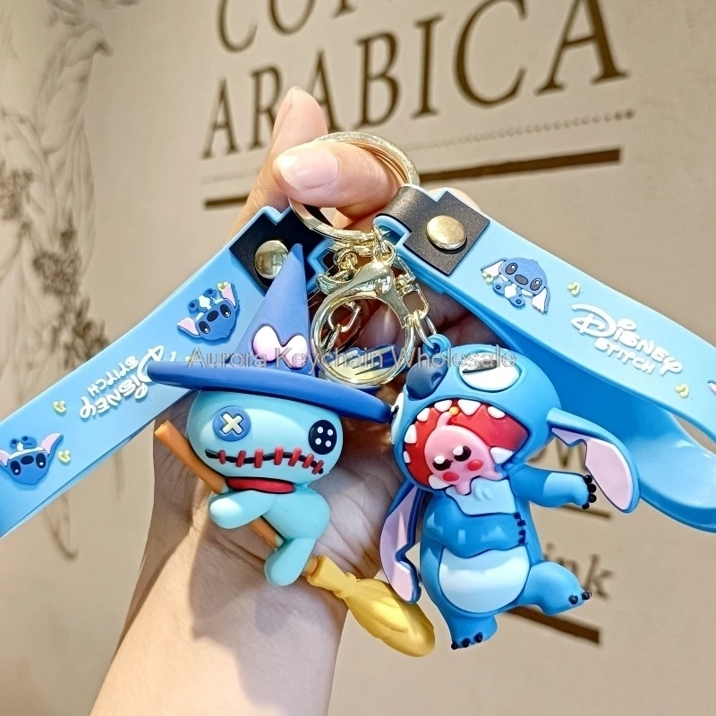 Anime Keychain Disney Mickey Mouse Minnie Lilo & Stitch Doll Keyring Ornament Car Pendant Kid Toys Gifts