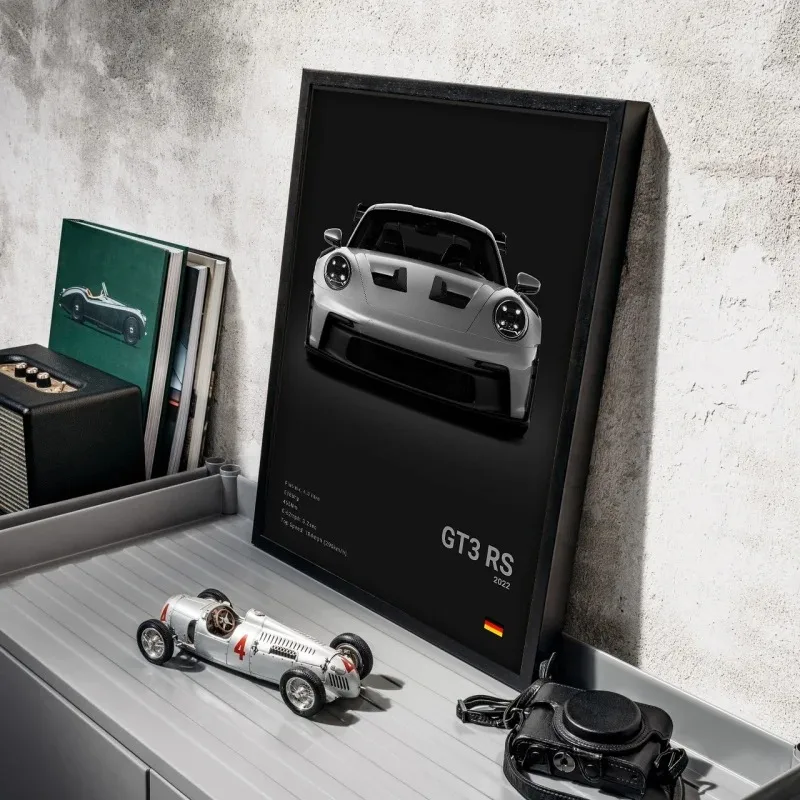 Sports Car Poster Pop Black And White German Luxury 911 GT3 RS Turbo HD Oil On Canvas Print Garage Living Room Decor