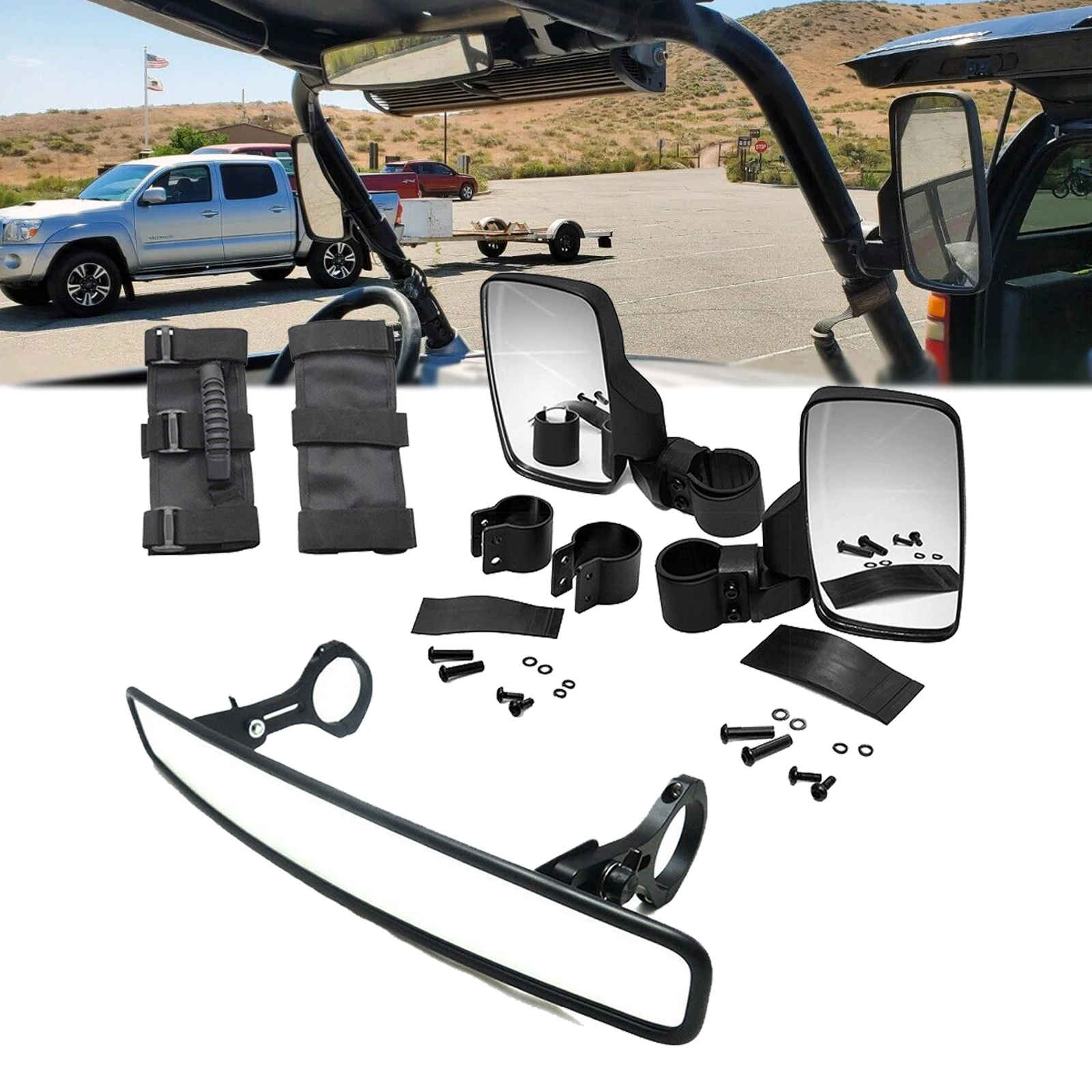 Specchi Utv Per Polaris Rzr Yamaha Raptor 700 Maverick X3 Can Am Outlander Round Roll Cage Bar Kit Specchietto Retrovisore Posteriore E Impugnatura