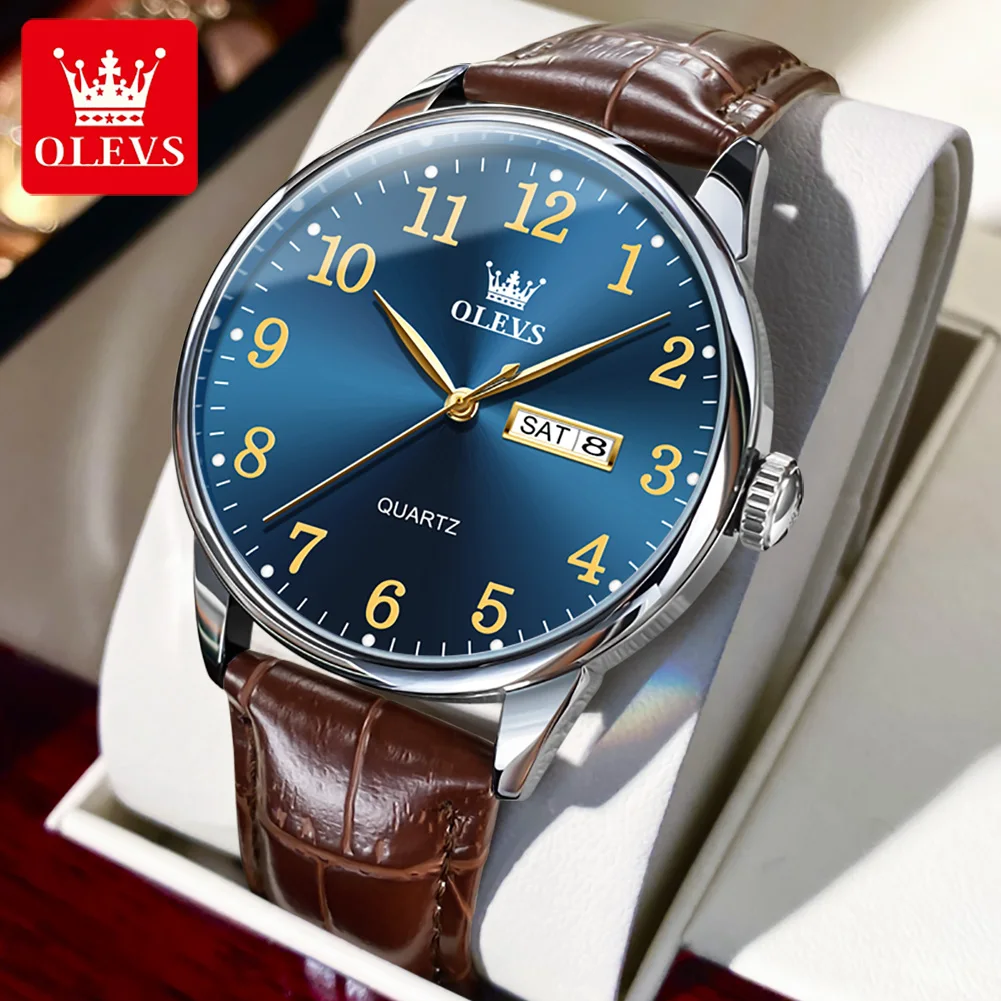 OLEVS Orologio Uomo Cronografo Quarzo - Cassa Oro, Cinturino In Pelle, Data E Luminescenza