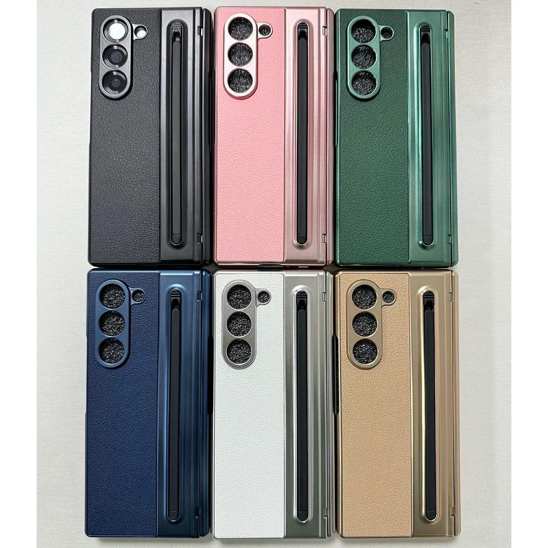 Deluxe Black Leather Phone Case with Hinge Protection & Built-in Screen Protector