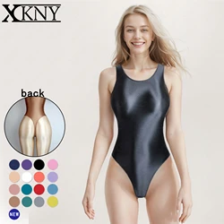 XCKNY  satin glossy swimsuit sexy tight oil shinny swimsuit one piece vest T-shaped suit oil silky swimsuit