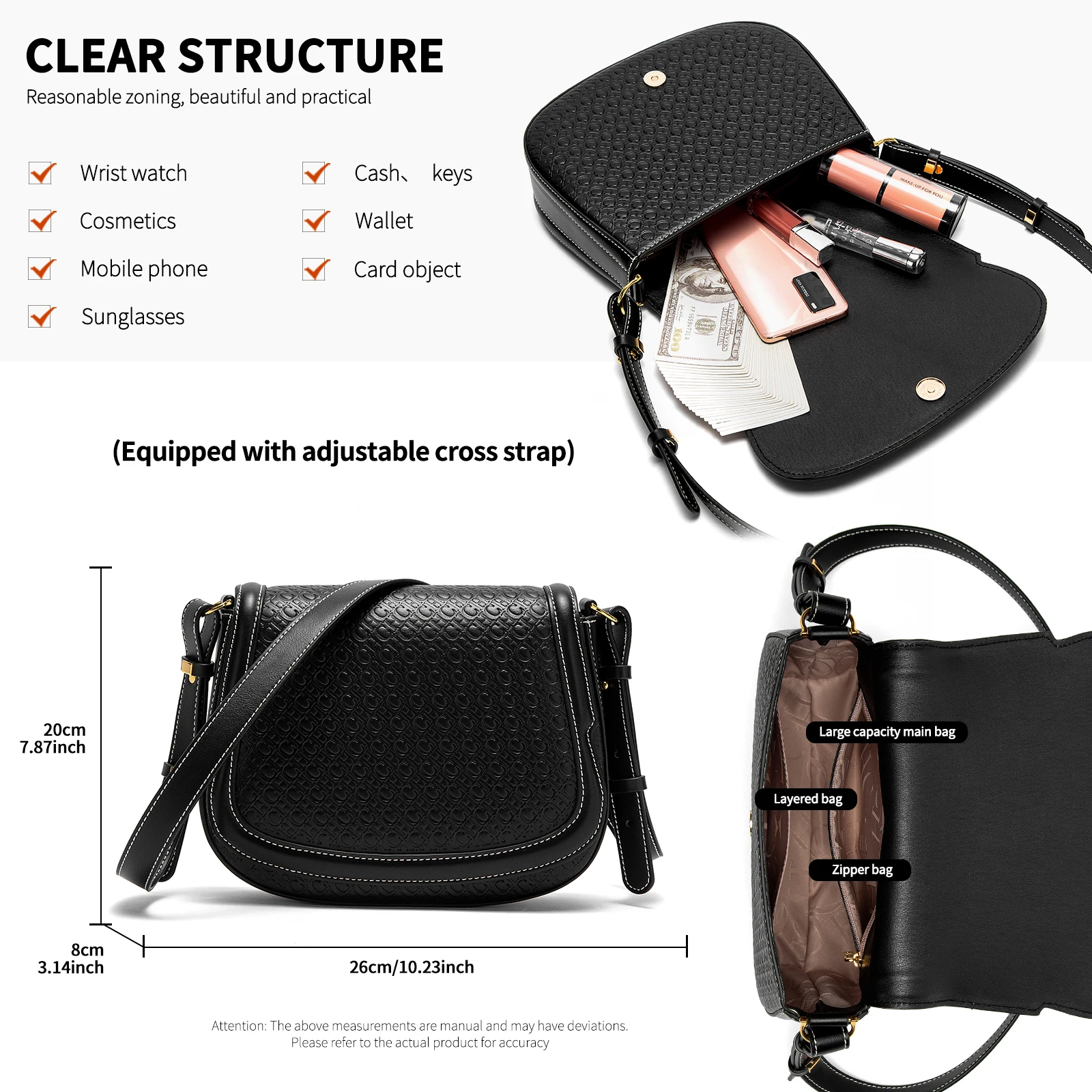 حقيبة نسائية للكتف من CHCH، بتصميم مربع صغير منقوش...