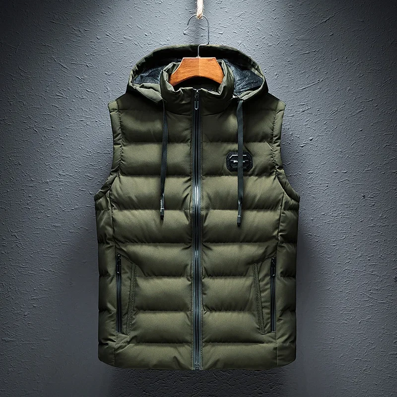 2024 New Hooded Casual Vest Jacket for Men Autumn Winter Warm Sleeveless Fashion Comfortabel Zipper Waistcoat Plus Size M-6XL 4