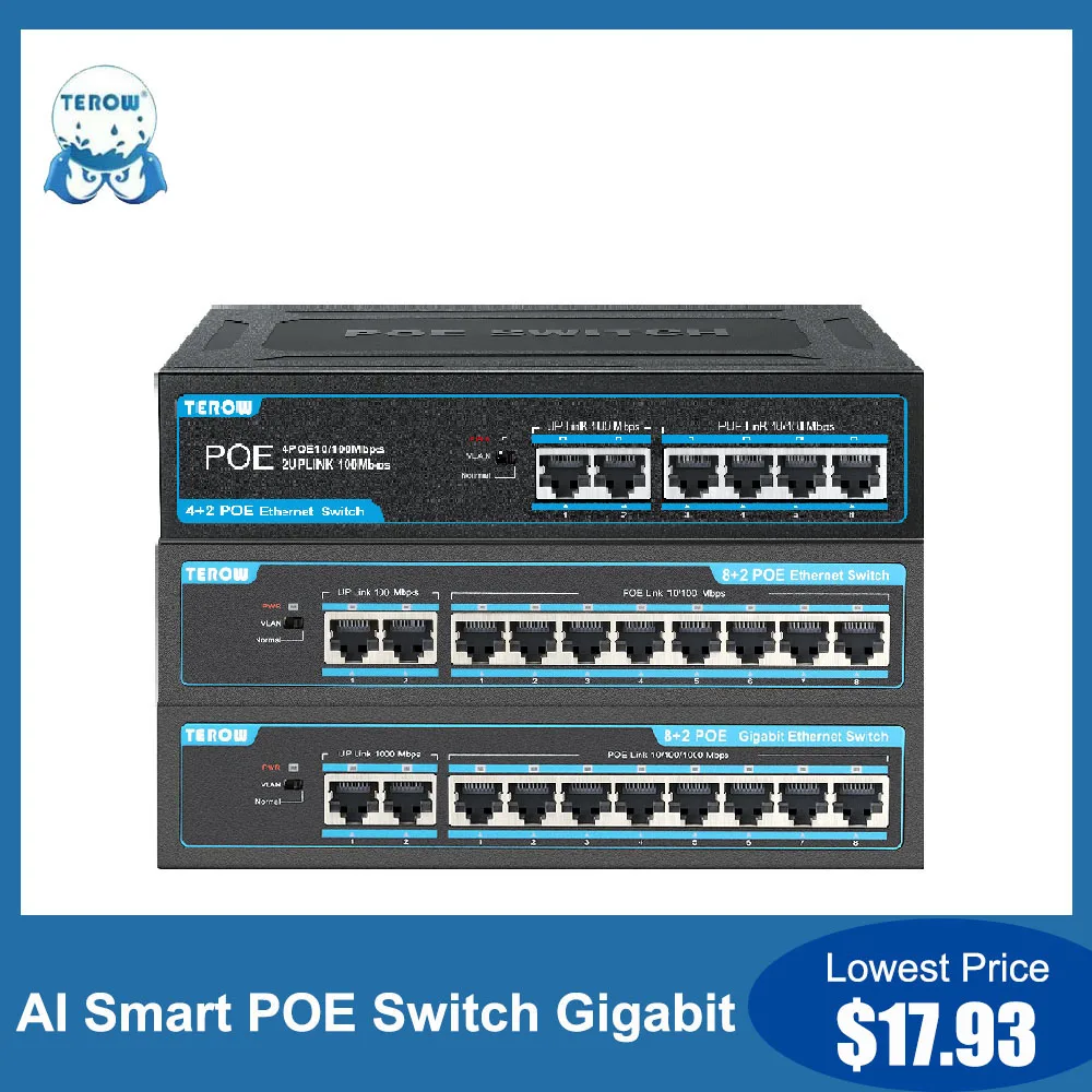 Poe Fast Ethernet Fonte de Alimentação 10 Portas 10 Portas Fonte de Alimentação Embutida Switch de Rede Inteligente para Câmera ip ap sem Fio 1000mbps