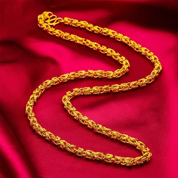 24K real gold hollowed out men's necklace with M buttons, men's boutique 9999 cylindrical necklace, light pearl gold jewelry 1