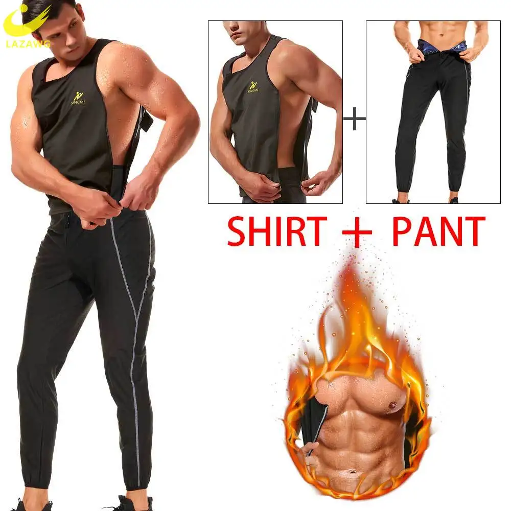 LAZAWG Sauna Suit for Men Pants Weight Loss Vest Workout Fitness Body Shaper Polyesters Slimming Shirt Waist Trainer Tank Top adjustable weighted vest 20kg max loading for exercises fitness muscle building weight loss running