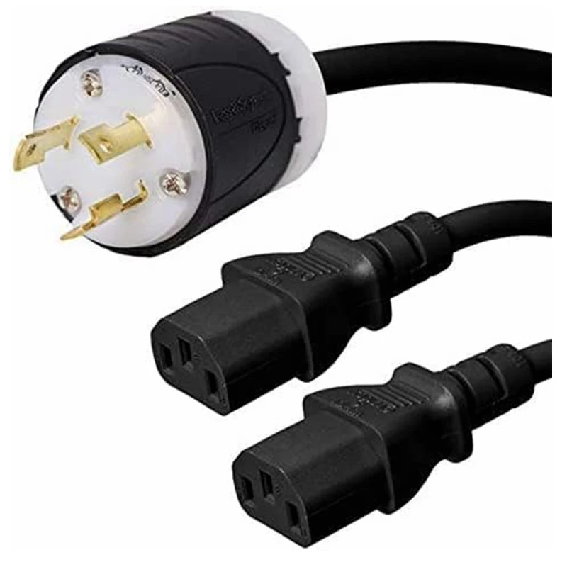Heavy Duty Bloqueio Cabo de Alimentação Cabo de Extensão Sjt 10guage Cabo de Alimentação até 7500w30a3 Pinos Preto L630p to Dual C13
