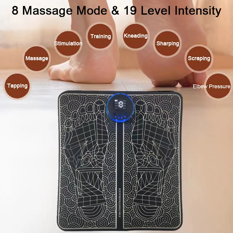 Electric Foot Massager Foot Massage Pad 8 Modes 19 Levels of Intensity Portable Folding Relieves Foot Pressure Relieves Fatigue