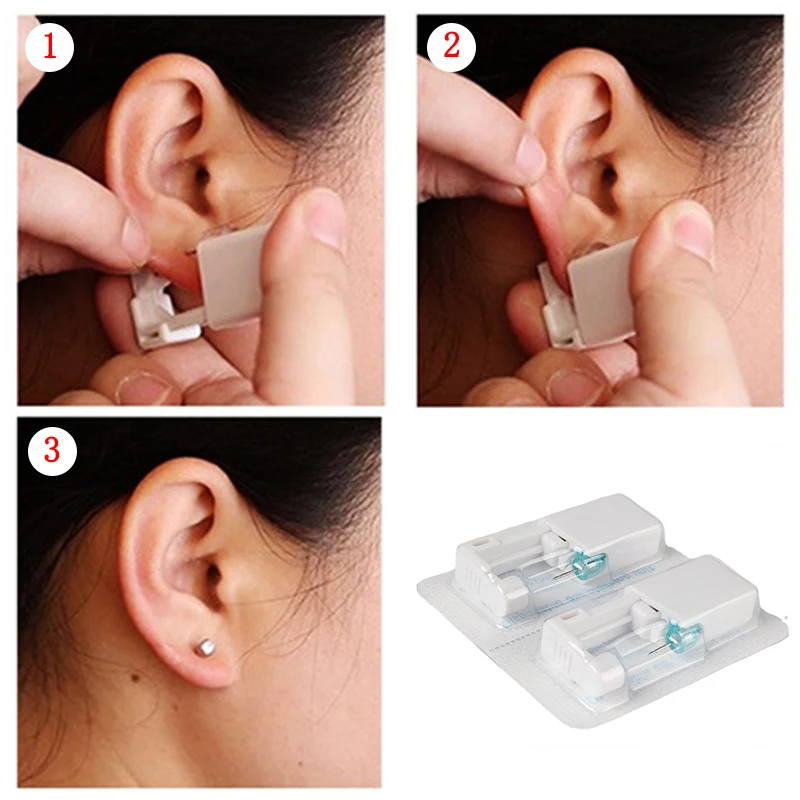 4Pcs DIY Disposable Ear Piercing Gun Nose Self Kit Stud Safety Earring Gun  Kit