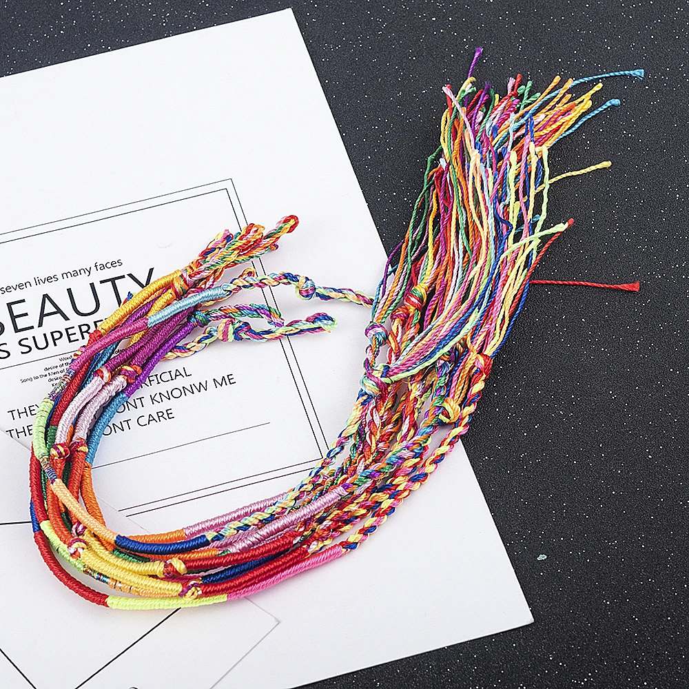 10 Pcs /Set Rainbow Color Mix Braid Friendship Bracelets for Women Jewelry Gift DIY Handmade Rope Bangles Random Color