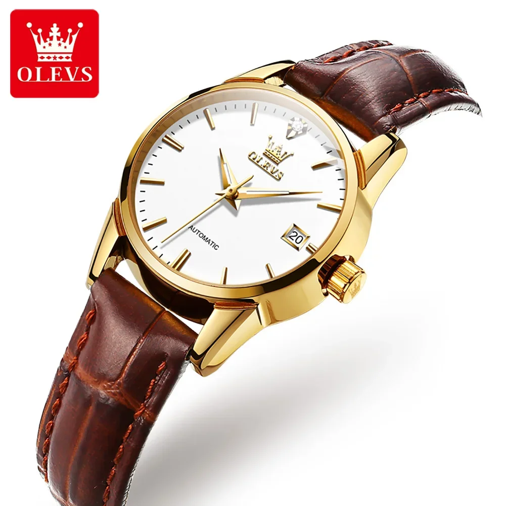 

OLEVS 6629 Genuine Leather Strap Waterproof Watch For Women, Automatic Mechanical Exquisite Fashion Women Wristwatch Luminous