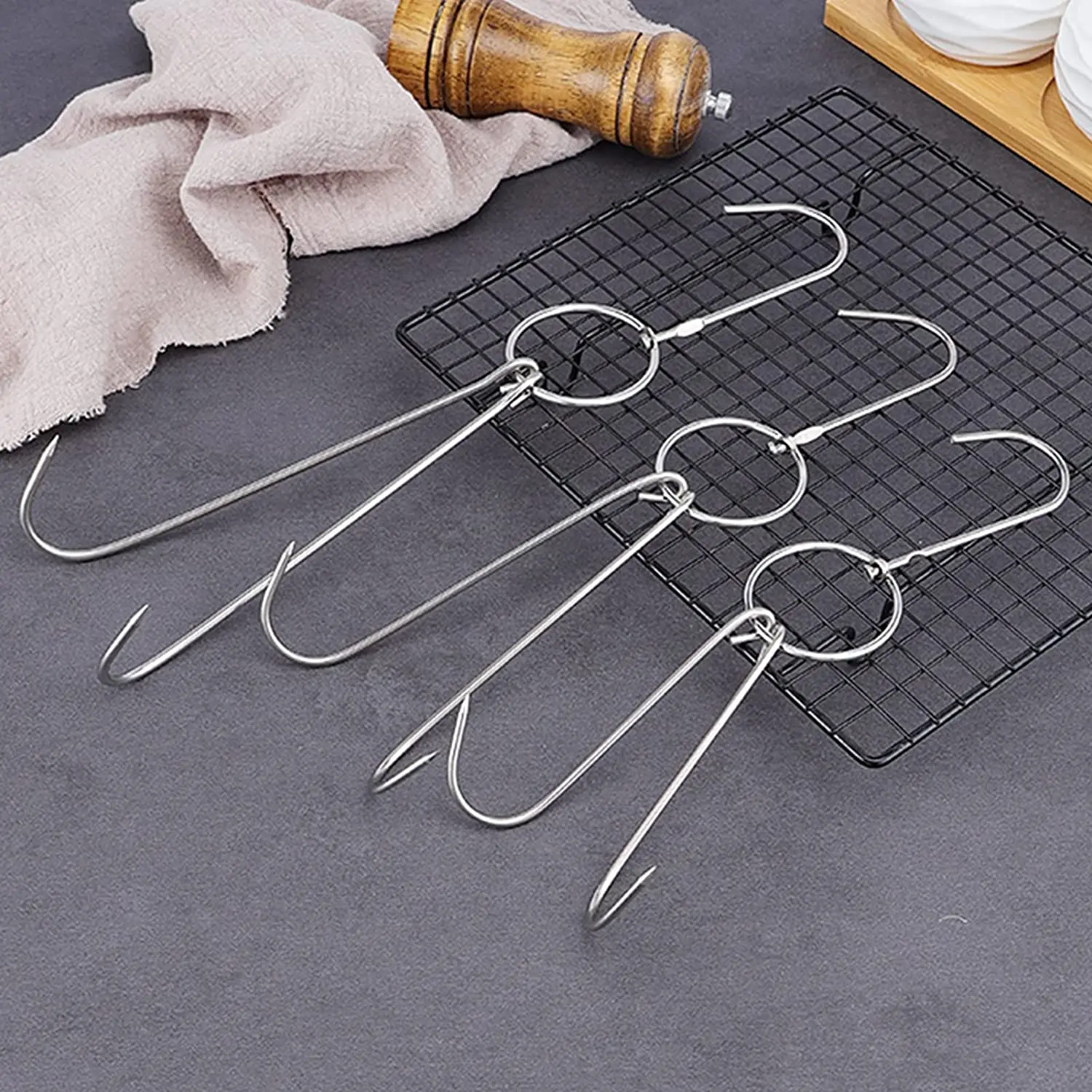 Stainless Steel Meat Hooks with Double Hook Poultry Roast Duck Bacon Hanging  Hook Grill Hanger for Drying Cooking BBQ Utensils - AliExpress