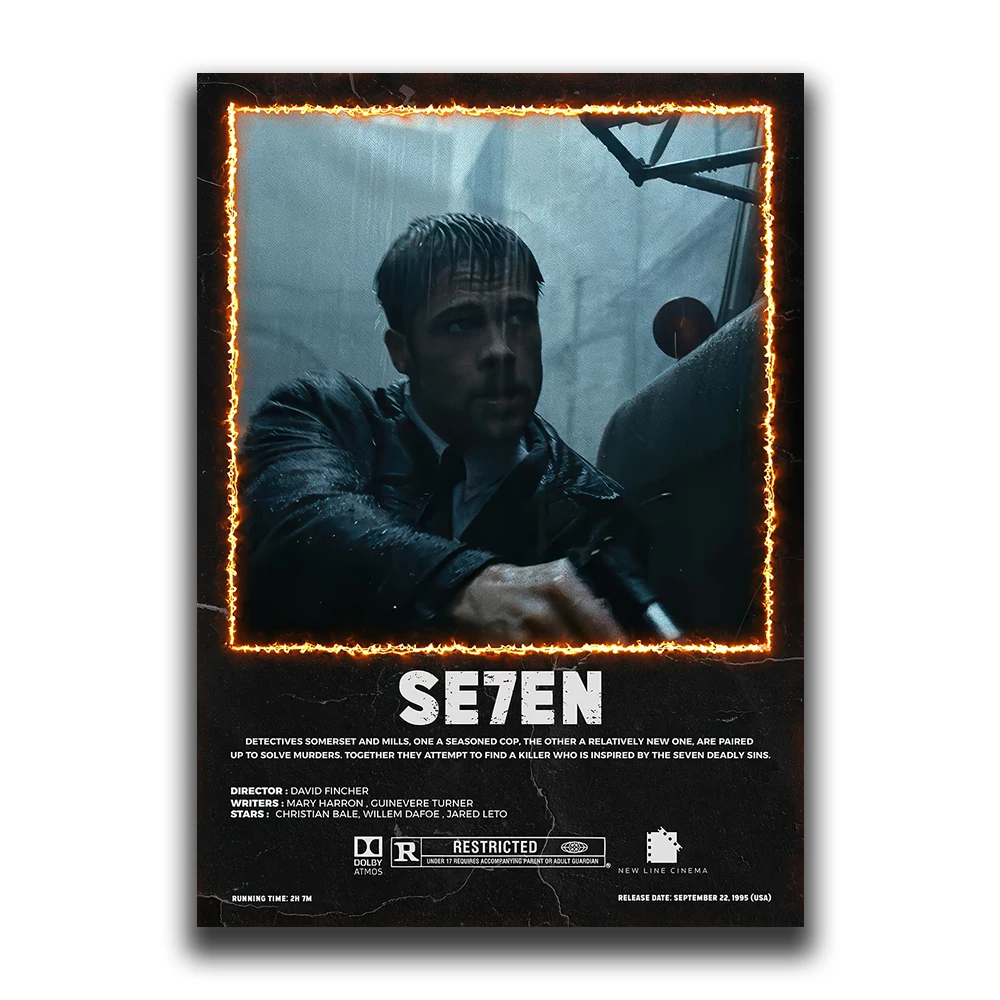 Vintage Black Cinema Art: Se7en Film Canvas Wall Mural