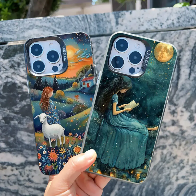 Hübsche Mondlicht-Wald-Handyhülle für iPhone 17 16 15 14 Pro Max Plus 13 Mini 12 11 Pro Max Stoßfeste Laser-Rückabdeckung Fundas