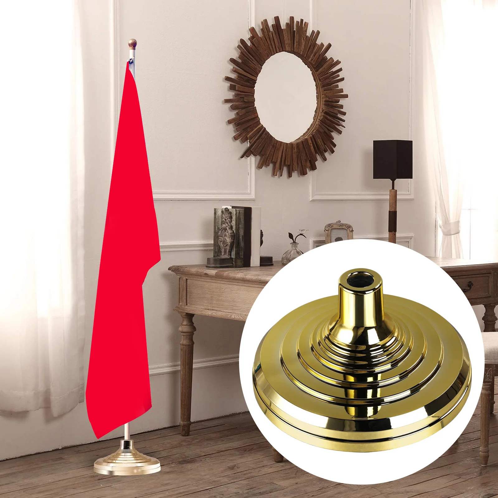 Floor Stand Base for Indoor Flagpole Gold Finish Indoor Flag Pole Holder for Classroom Conference Room Home Office Party