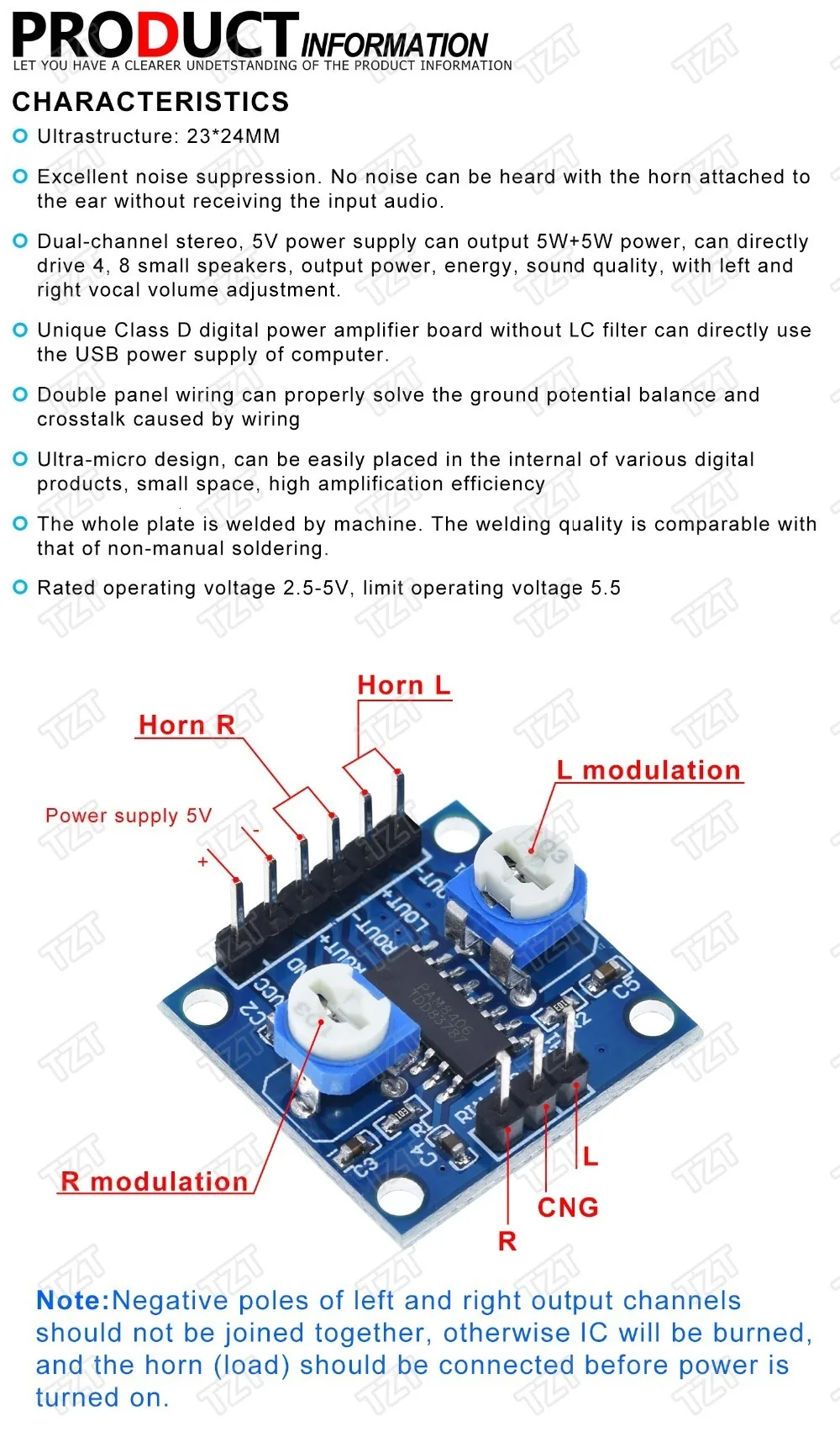 TZT 1/3PCS Digitalverstärkerplatine mit Lautstärkepotentiometer 5Wx2 Stereo M70 PAM8406 – Detail 7
