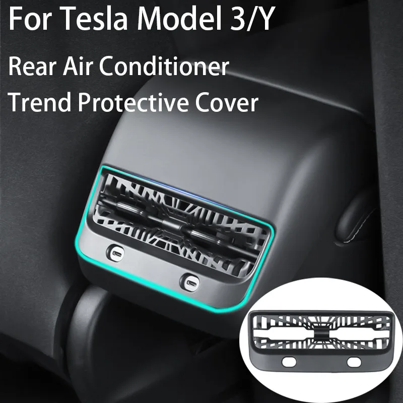 For Tesla Model Y 3 2023 Rear Air Conditioner Outlet Protector Cover Anti-dust Anti-kick Protection Interior Accessories Decor 2pcs set car air outlet cover anti blocking rear under seat air conditioning vent protection outlet covers for tesla model 3 y