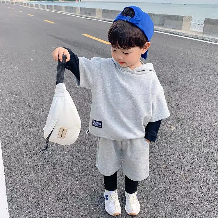 

Children Suit Boys and Girls Fashionable Assorted Colors False-Two-Piece Sports and Leisure Sweater Sweatpants Two-Piece Suit