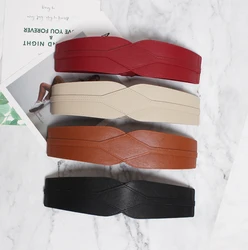 Pu Leather Multicolor Asymmetrical Black Wide Long Belt Leisure Dress Down Jacket Waistband Elastic Waistbelt Female Fashion