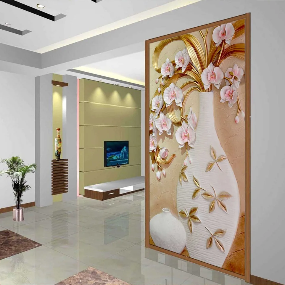 Large Flower Vase Mural Customized Size 3D Relief Wallpaper For Living Room Modern Simple Decor Entrance Corridor Wall Covering