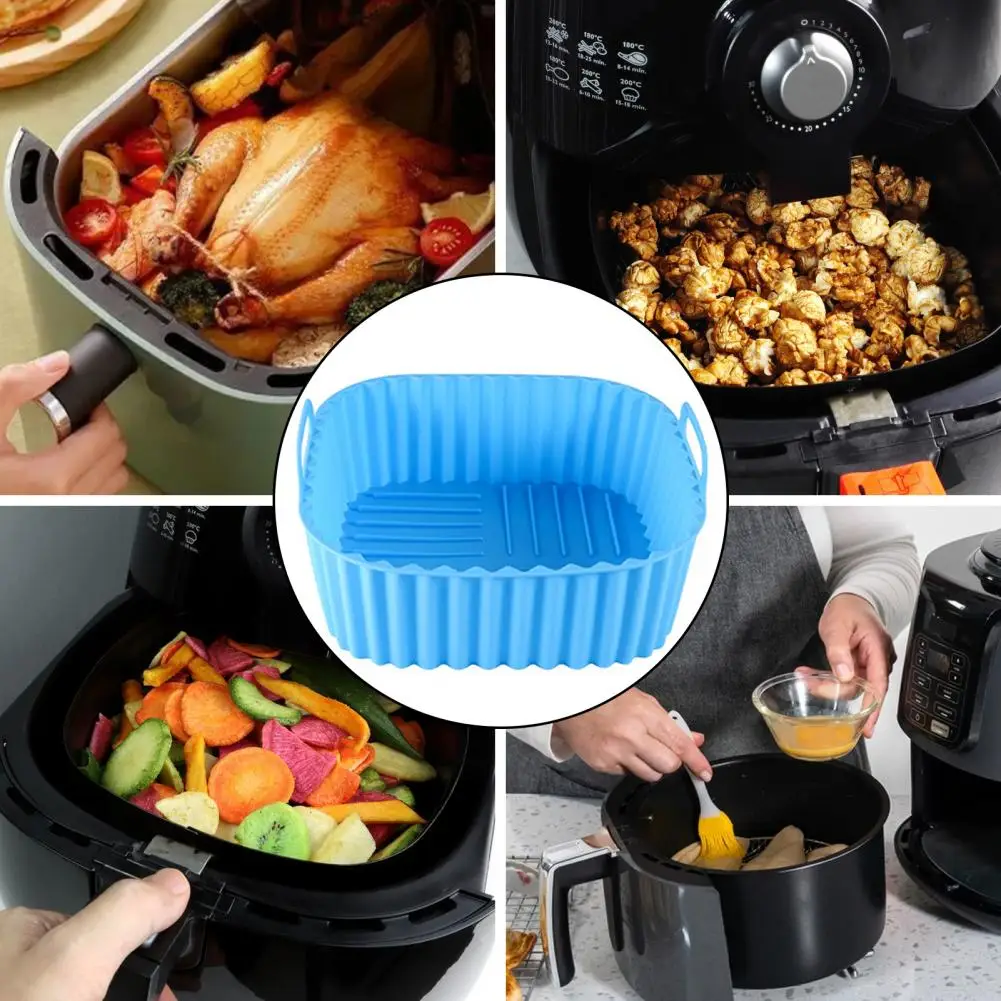 

Dishwasher Safe Air Fryer Basket Durable Silicone Air Fryer Accessories Square Reusable Basket Tray Pot Liners for 7qt for Even
