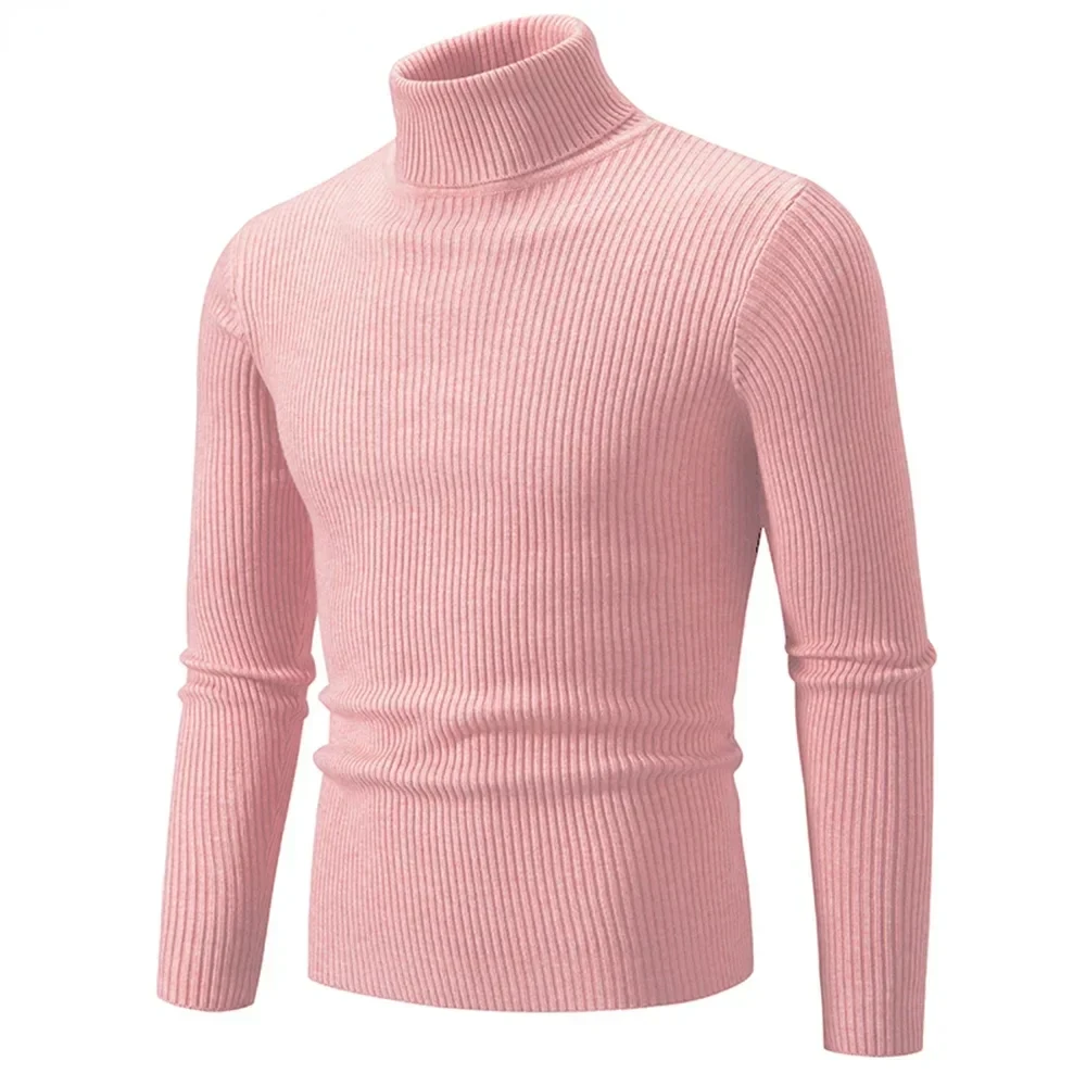 High Quality Men's Autumn and Winter High Neck Knit Shirt Slim Fit Long Sleeve Sweater Solid Color Pullover Tops 4