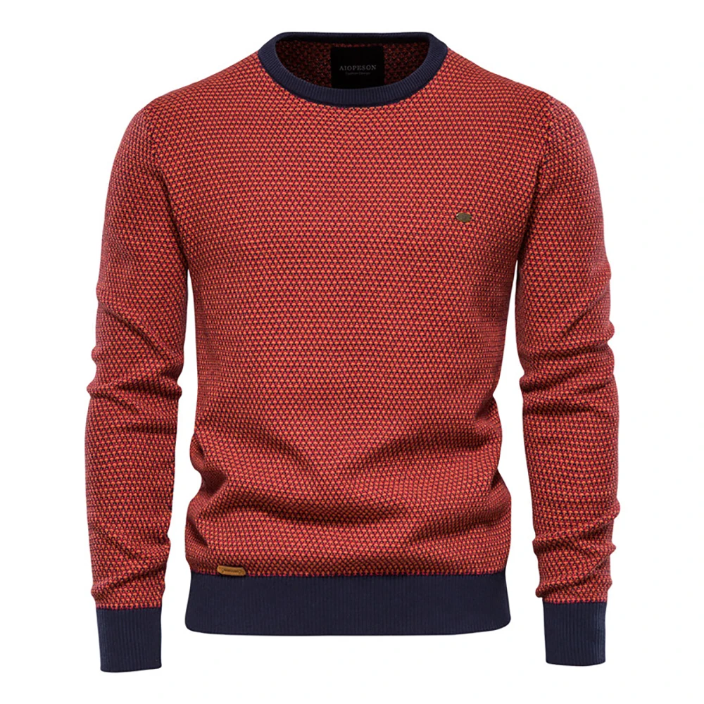 Men Sweater Cotton Spliced Pullovers O-neck Knitted Winter Fashion Sweaters