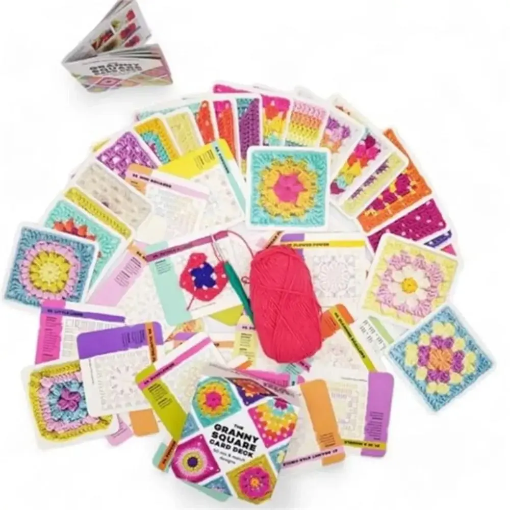 Knitting Pattern Cards Embroidery Thread Braided Rope Wrapping Granny Square Card Deck Mix Match Designs DIY Knitting Kit