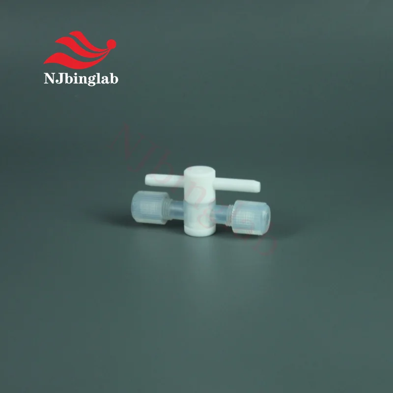 NJbinglab PFA 2-Way Manual Stop Valve for 1/4 Tube Semiconductor Manufacturing Chemical Transfer