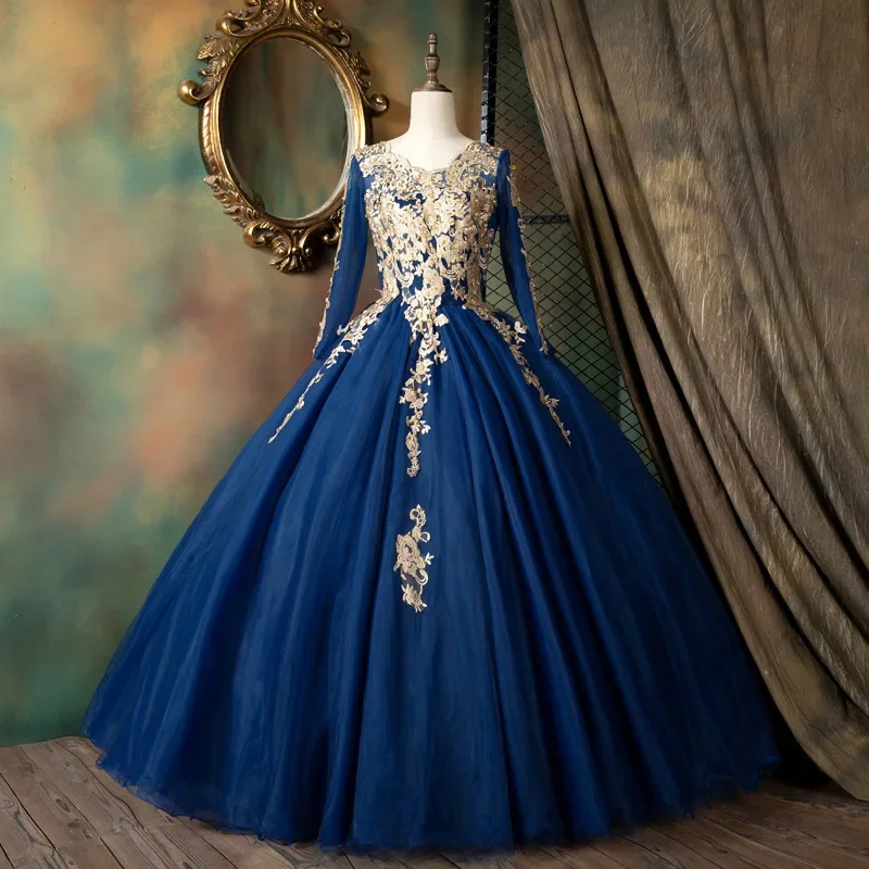 Bomaris Long Sleeves Quinceanera Dresses Masquerade Vestidos De 15 Anos Vintage Applique Floor-Length Princess Party Customized