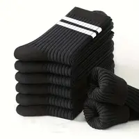 6/10 paires de chaussettes pour hommes, chaussettes simples et décontractées à rayures noires et blanches, respirantes, mi-tube, col rond de haute qualité, printemps-automne 1