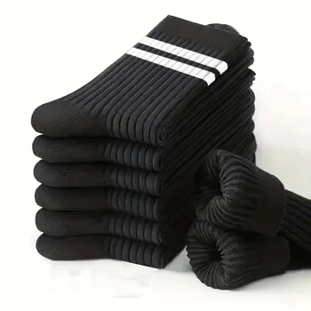 6 pares meias masculinas primavera outono simples casual preto branco listrado meias respirável meados de tubo meias de alta qualidade em torno do pescoço 1