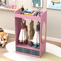 Kids Costume Organizer、 Costume Rack、Kids Armoire、Open Hanging Armoire Closet with Mirror-PINK 1