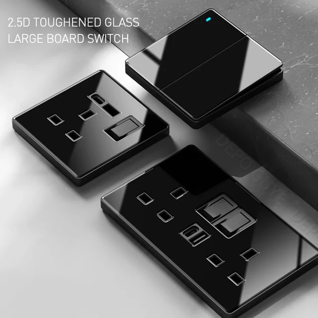 266389-c3d9ab.jpg مقبس شحن سريع عالمي مزدوج 3pin USB مخرج طاقة ، 220 فولت الكهربائية الجدار مصباح ليد 2way التبديل TV TEL
