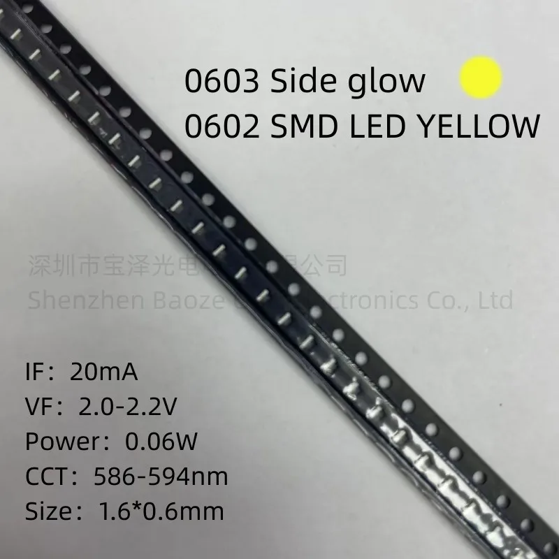 0602 Smd Led Giallo 1.6*0.6Mm Perline Per Lampade Di Alta Qualità Ad Alta Luminosità 0603 Luminescenza Laterale