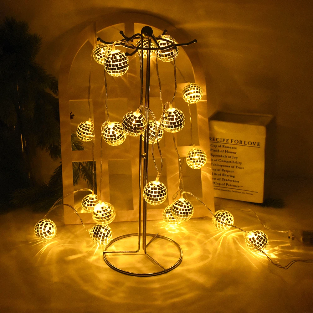 

1.5M LED String Light Battery Powered Mirror Ball Stage Reflection Lamp For Wedding New Year Christmas DJ Disco Home Party Decor