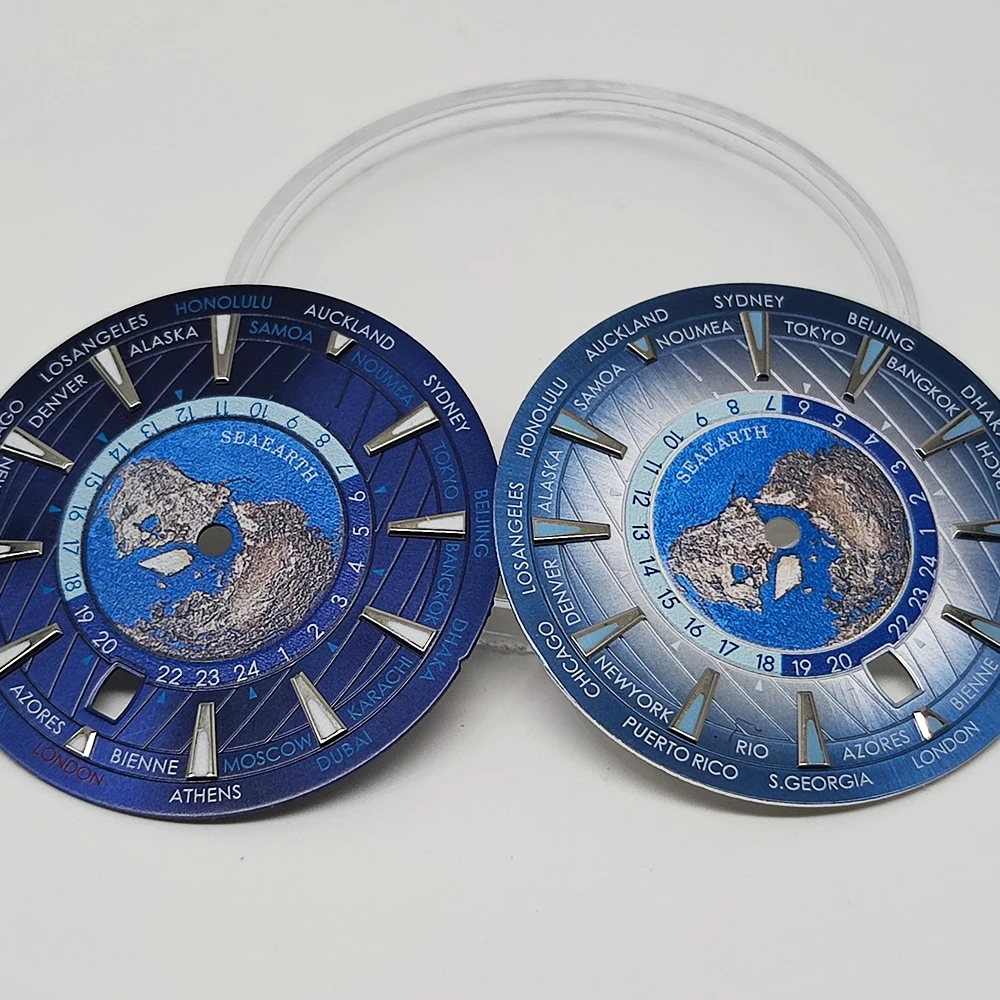 Green & Blue Luminous Watch Dial with Date Window, 33.5mm