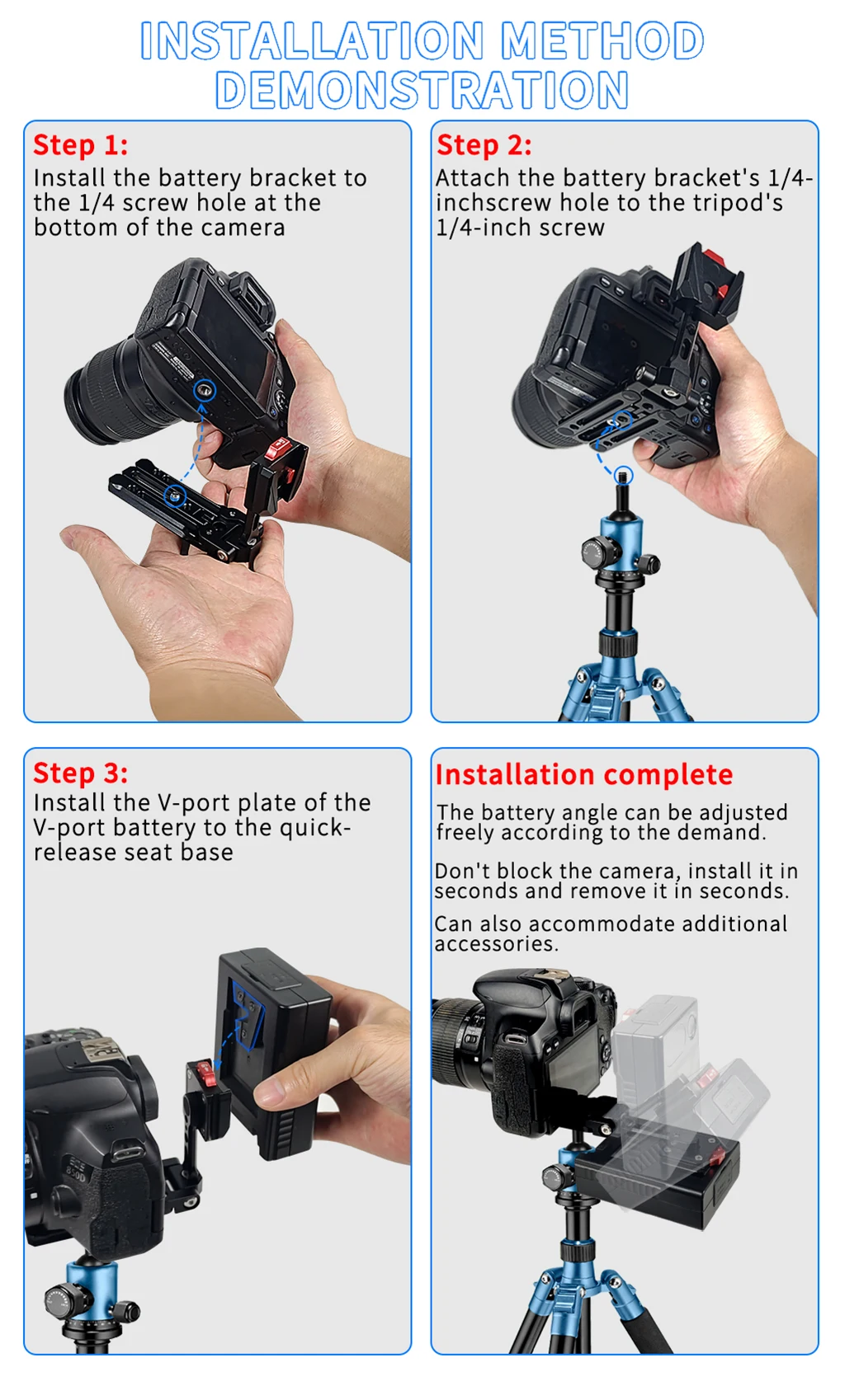 Aluminum V-Lock Battery Mounting Plate Clamp Quick Release for ARCA Tripod Gimba