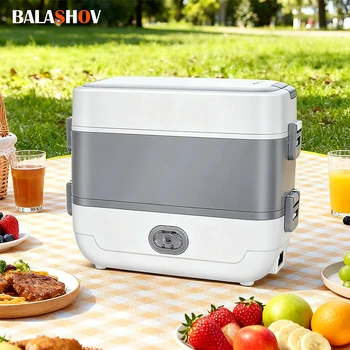 Multifunctional Electric Lunch Box Food Heater, Portable Leakproof Food Warmer Heater for Travel, Car and Home with 2 Layers 1