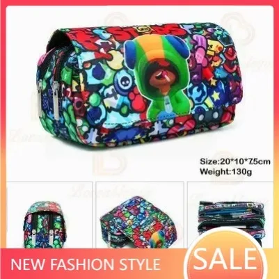 Kids Print Pencil Case Game Canvas Stretch Double Layer Large Capacity Pencil Box Cute School Stationery Kids Pencil Box