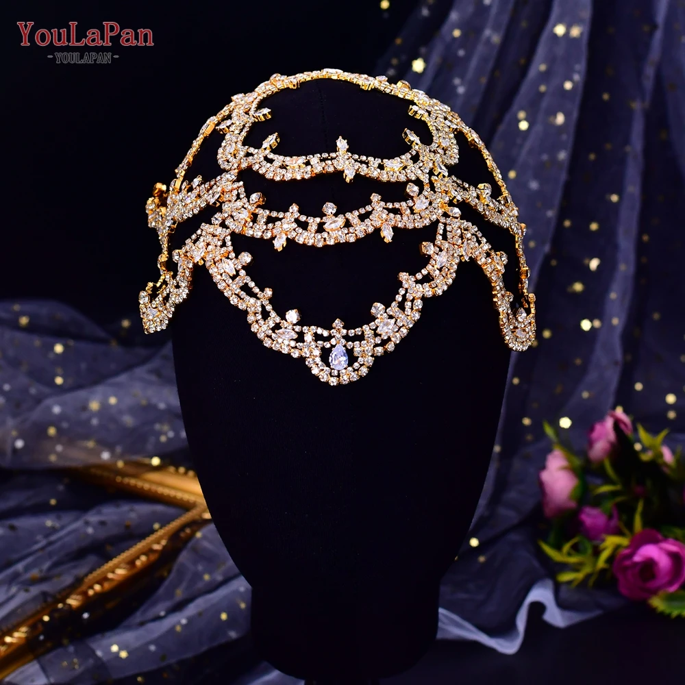 Zircon Wedding Headpiece Big Flower Shape Woman Headdress Bridal Hair Accessories Brides Hair Ornament Headband TOPQUEEN HP480 hair accessories bridal hair accessories