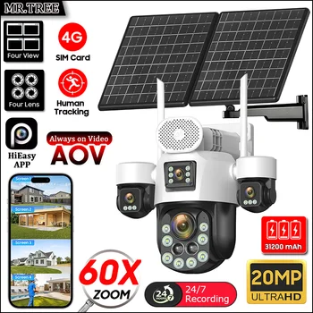 20MP AOV Solar Outdoor Surveillance Camera 4G SIM 7/24 Hours Recording 60X Optical Zoom Auto Track 31200mah Security PTZ Cameras 1