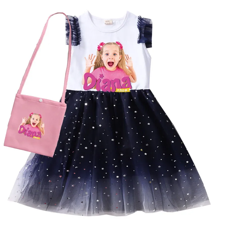 Diana and Roma Clothing Kids Carnival Cosplay Dress&Bag Children Summer Clothes Girl Halloween Costume Baby Girls Party Dresses