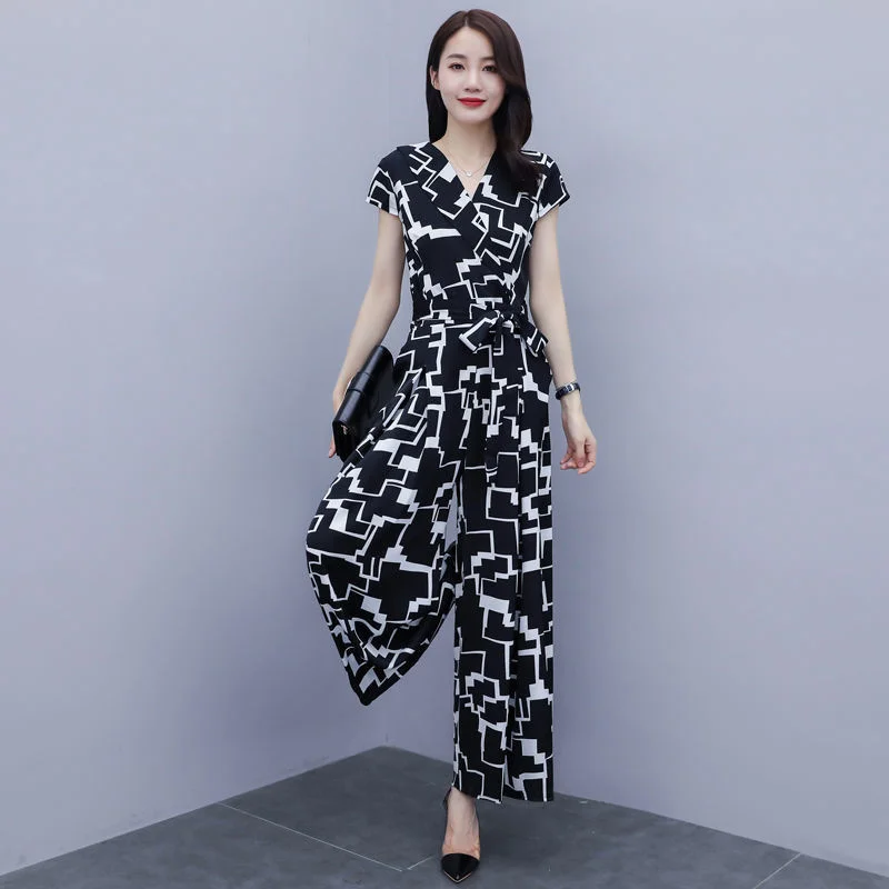 

Women's Chiffon One Piece 2023 New Summer Jumpsuits Fashion Temperament Clothes Thin Romper Wide Leg Pants Body Suits For Women