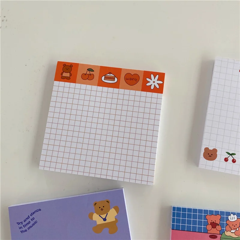50 Sheets Korea Paper Joy Bear Planner Sticky Notes Kawaii Stationery Cute Memo Pad Notepad Office Leave Message Office Supplies