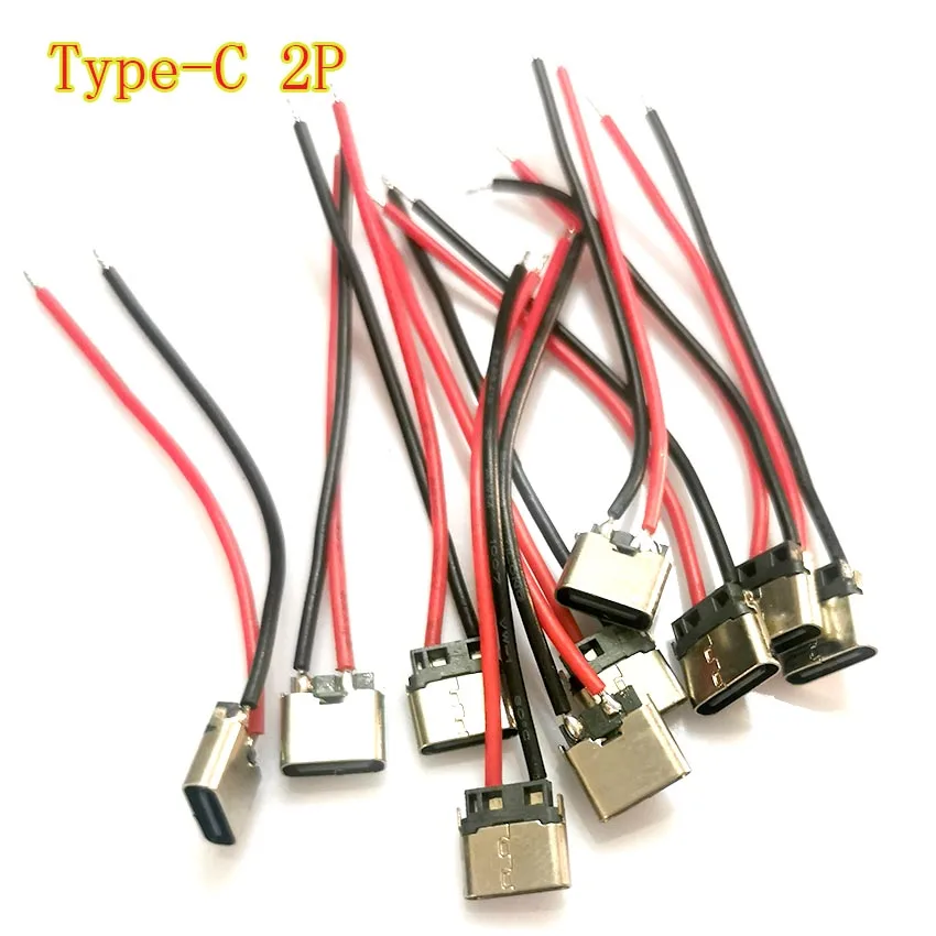 마이크로 USB 잭 3.1 C타입 2 핀 2P 용접 와이어 암 커넥터, 휴대폰 충전 포트 충전 소켓, 스트레이트, 10 개