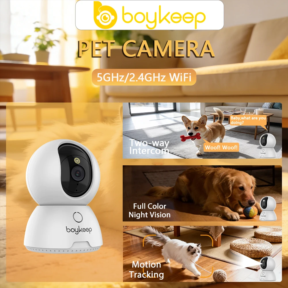 Boykeep 4MP 2K 1296P FHD 스마트 실내 팬틸트 카메라(AI 모션 추적, 컬러 나이트 비전, 양방향 오디오, 2.4G/5G WiFi 포함)